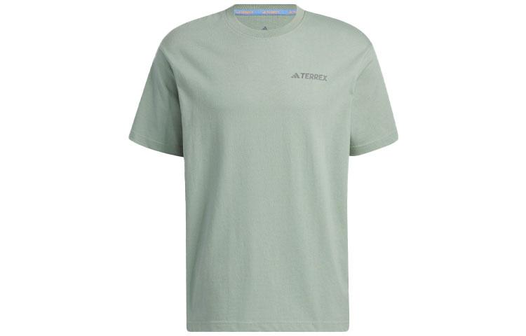 Adidas T Shirts Unisex Dusty Green Crew Neck Moderate Straight Fit IC1947 XS