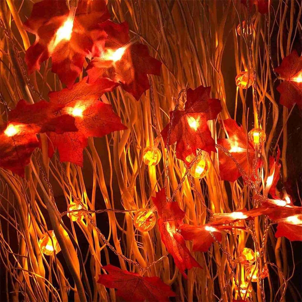 LED Maple Leaf Light String Fall Garland Light for Thanksgiving Holiday Decoration 5 Pumpkin Lights