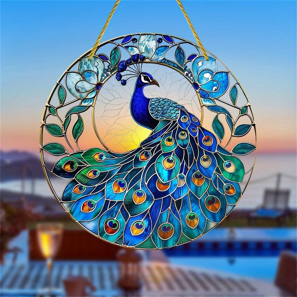 Peacock Sun Catcher. Dyed window hanging, a lovely gift for ladies & holiday decor.