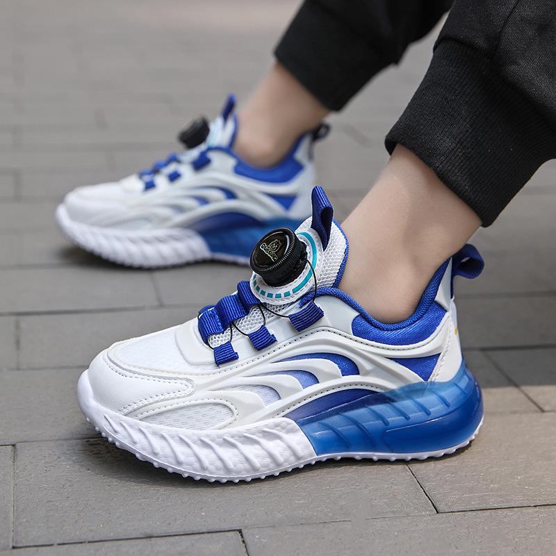 2025 Kids' Sneakers: White Non-Slip Breathable Shoes with Rotating Buckle for Boys and Girls