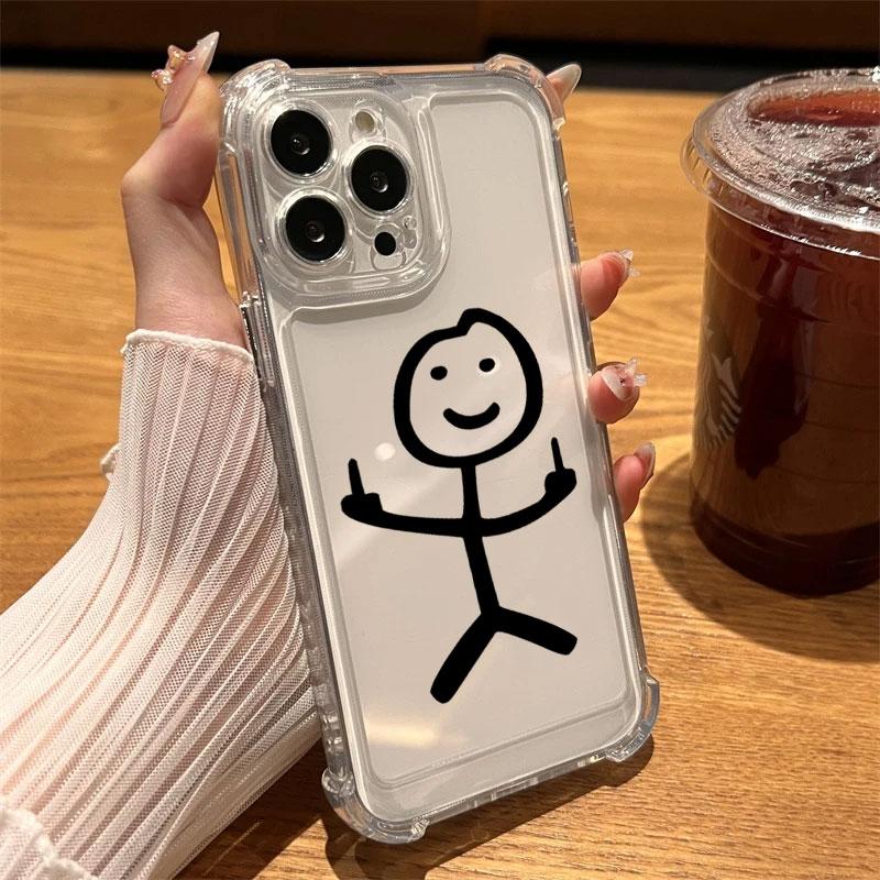 

Stickman Cool Middle Finger Cute Man Phone Case Clear For iPhone 17 16 14 15 11 12 13 Pro Max 16E 15 16 Plus 17 Air Soft Cover iPhone 14Pro Max