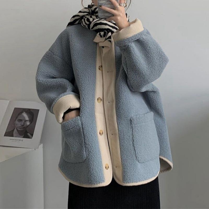 Herbst und Winter Retro Imitat Lammwolle Einteilige Jacke Damen Locker Verdickt High-End Polar Fleece Baumwolljacke