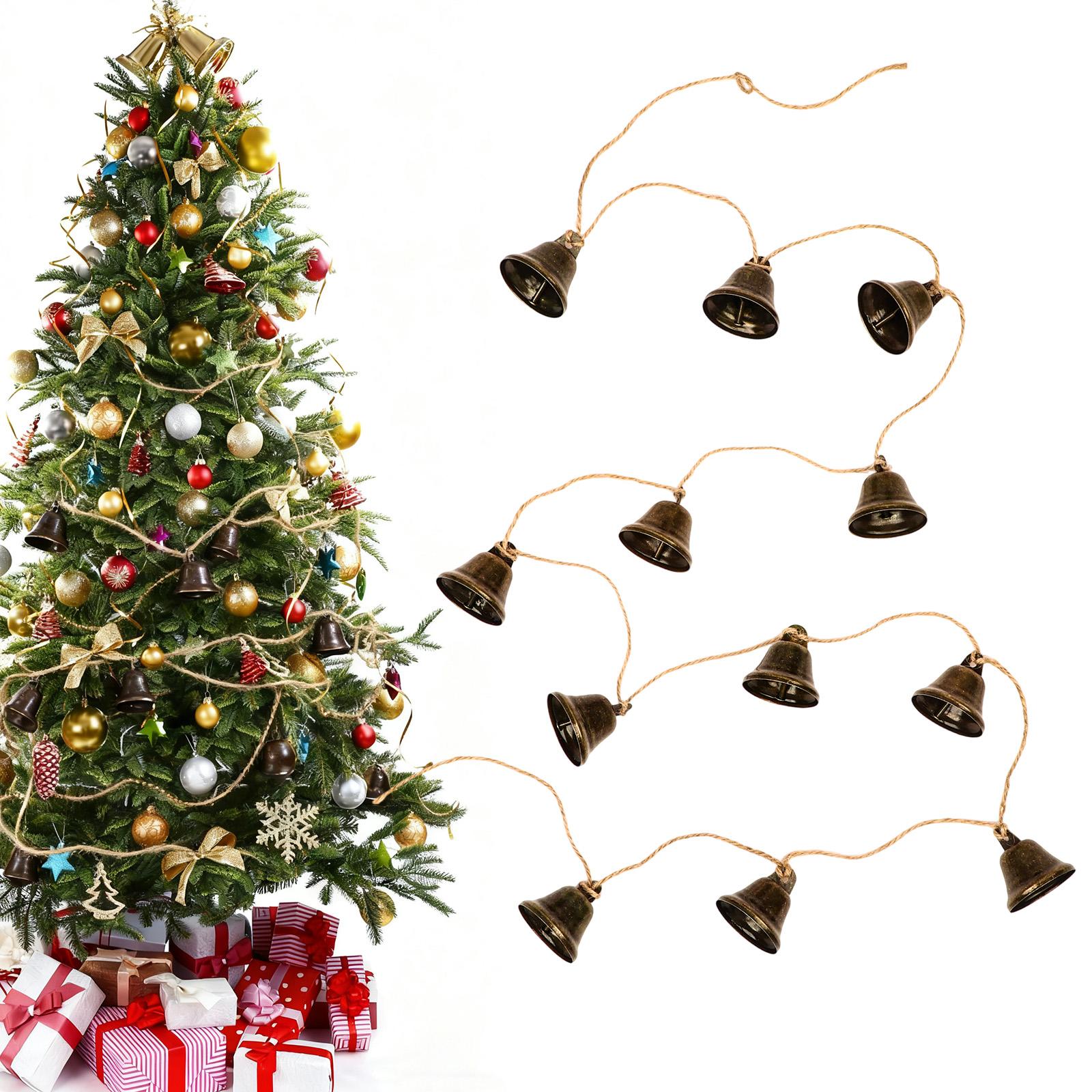 Christmas Bells Garland 4.6Ft Vintage Bronze Jingle Bell Garland Rustic Bells Banner,Hanging Wind Chimes With 12 Pcs 1.5In Bells золотой