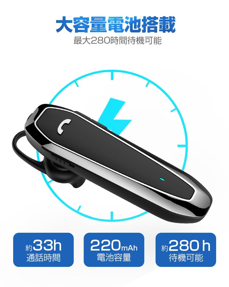 Bluetooth Headset, Single Ear [2024 Masterpiece, Bluetooth 5.3 Call Earphones] Bluetooth Earphones, Single Ear, 280m Standby Time, Hands-Free Headset