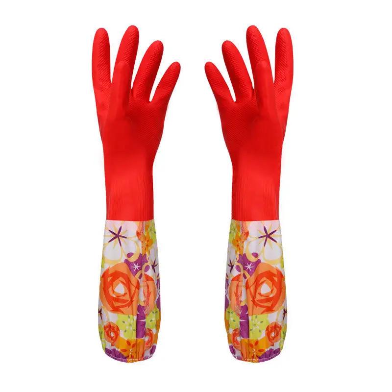 Blume Gummi Samt Lange Handschuhe Haushalt Rutschfeste Waschen Reinigung Gericht