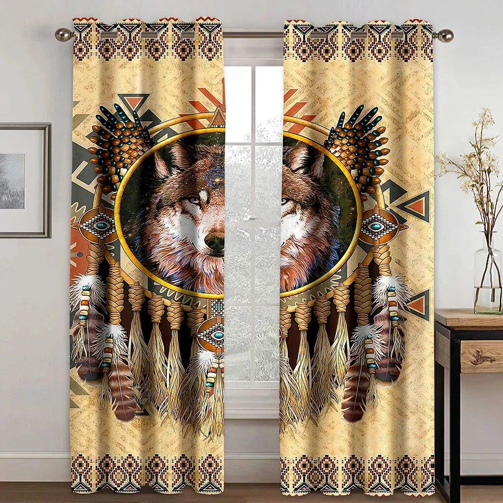 Boho Animal Wolf Dreamcatcher High Shading Curtains For Living Room Bedroom Window Drape Decor Multiple Colour Blackout Curtain