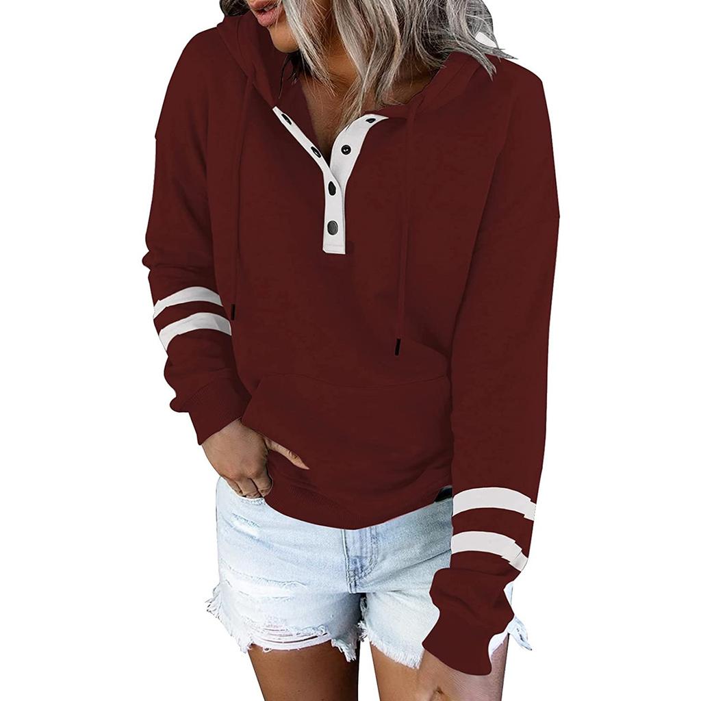 Women's Pullover Hoodies Tops Casual Button Down Long Sleeve Pocket Sweatshirts