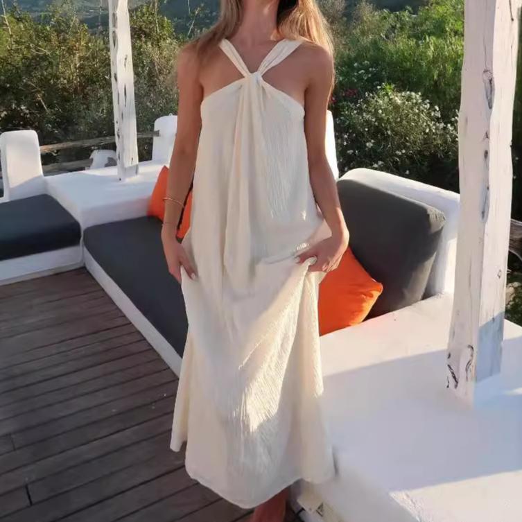 

Элегантные платья с открытой спиной и перекрещенными плечевыми лямками Женские платья XL слоновая кость