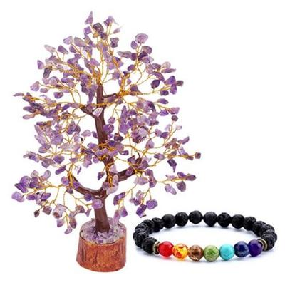Ametist Kristal Doğal Yarı Değerli Taş Bonsai Para Ağacı 300 Boncuklu Çakra Bilekliği 25.4 Cm X 30.48