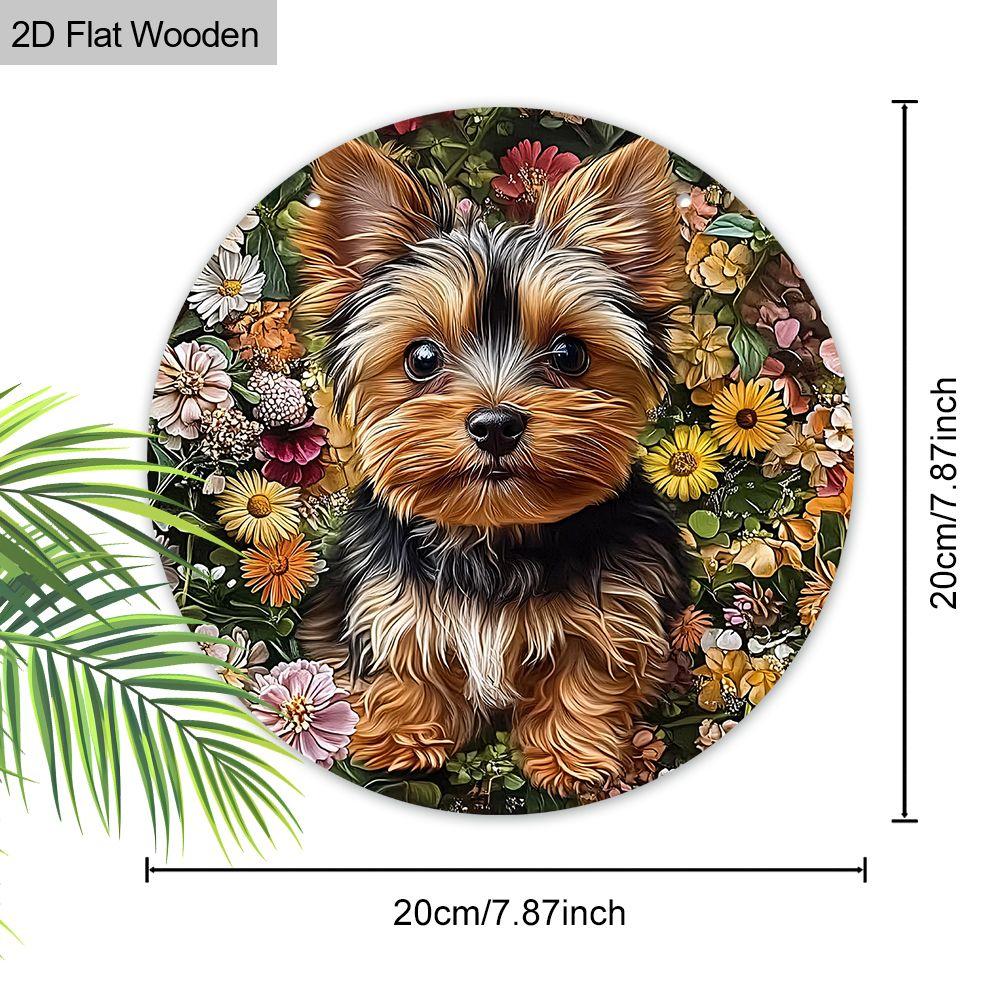 2D flat hanging decorative signs,interior wall or door decoration,garden Dec,the pattern is a dog and daisy flowers,housewarming gift for friends