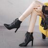 Rivet Black High-heeled Short Boots Women Spring Autumn Shoes Lace-up Pointed Toe Fashion Ankle Boots Side Zip Thick Heels Women