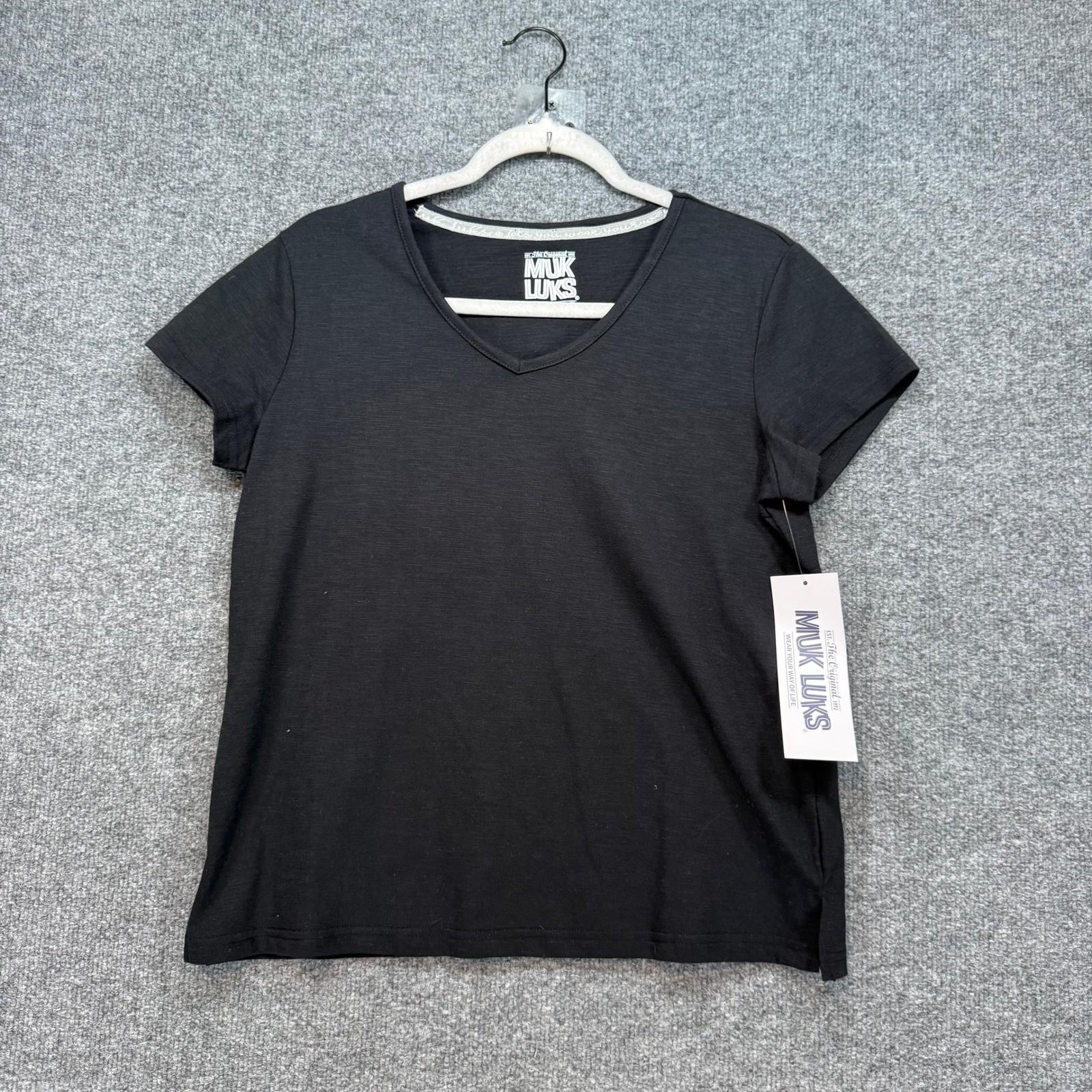Muk Luks Tshirt Womens Medium Black Vneck Cotton Blend Casual Basic NEW Unisex T-Shirt XL