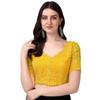 Pujia Mills Women' Georgett Lucknowi Embroidery Puff Sleeve Tie UP Blouse (Lucknowi Tie) (Mustard, )