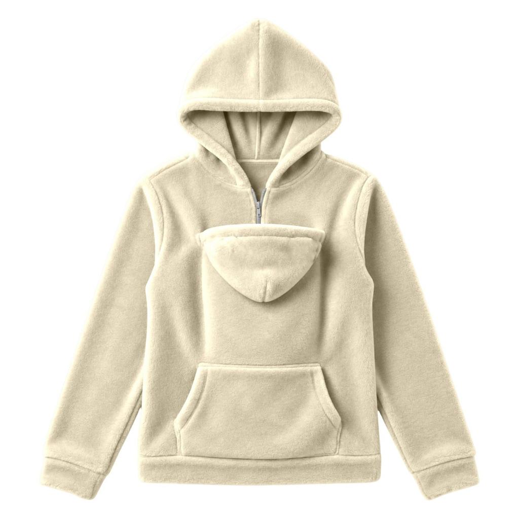 Pet Pouch Hoodie Dog Carrier Larger Cuddle Pocket Half Zip Sweatshirt