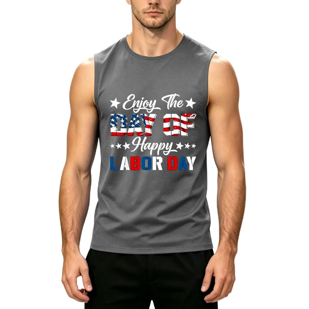 Men Sleeveless Tank Top Casual Muscle Shirt Lightweight Summer Workout Gym Athletic Fit Printed Design
