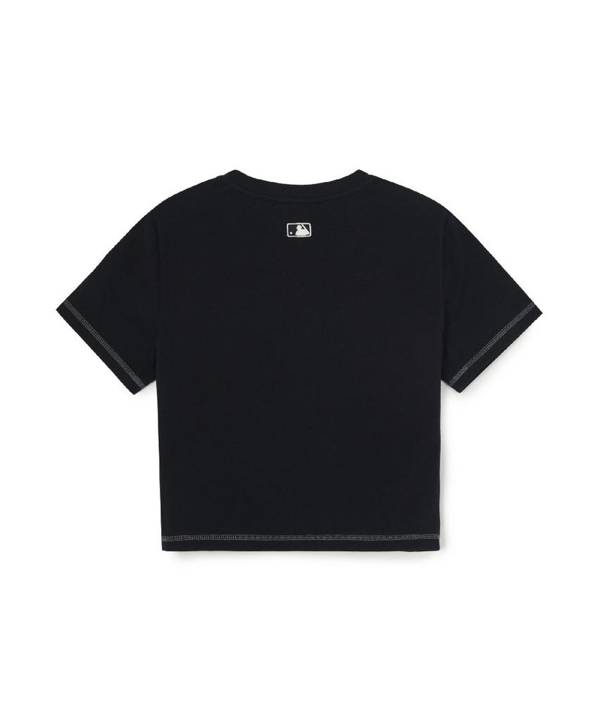 Emelbi Women'S Basic Small Logo Slim Crop Fit Short Sleeve T-Shirt La (Black)