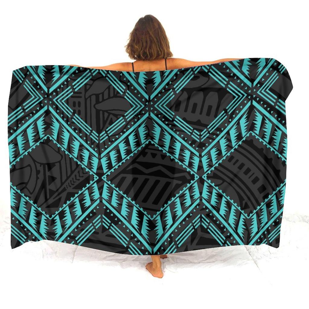 Polynesischer Damen-Sarong Hawaiianisches Strandparty-Schal Winddicht Sonnenschutz Einteiler Samoa Blumendruck