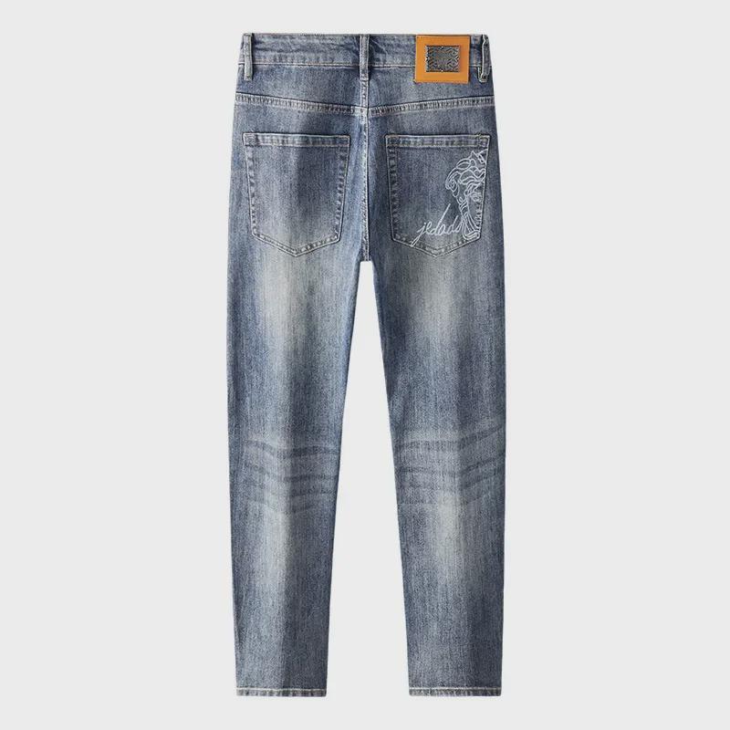 Men's Slim Fit Elastic Blue Jeans - Light Luxury Quality, Versatile for All Seasons