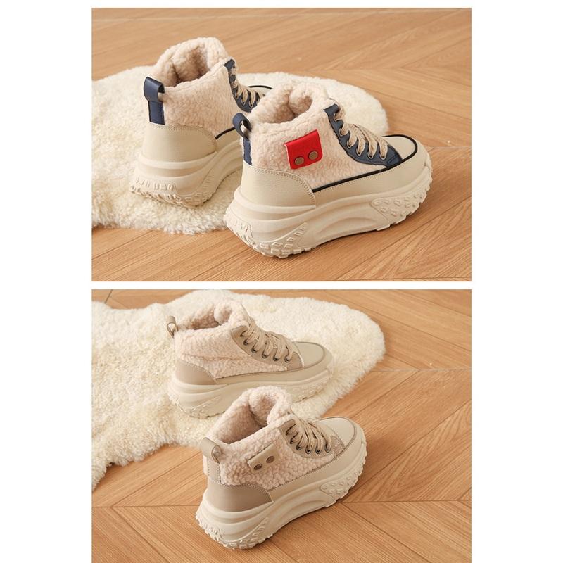 Women's Winter Fashion Casual Trend With Plush Insulation High Top And Height Increasing White Shoes