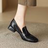 Chunky Heel Women's Mid-Heel Loafers 2025: Stylish British-Style Retro Leather Shoes for Spring & Autumn