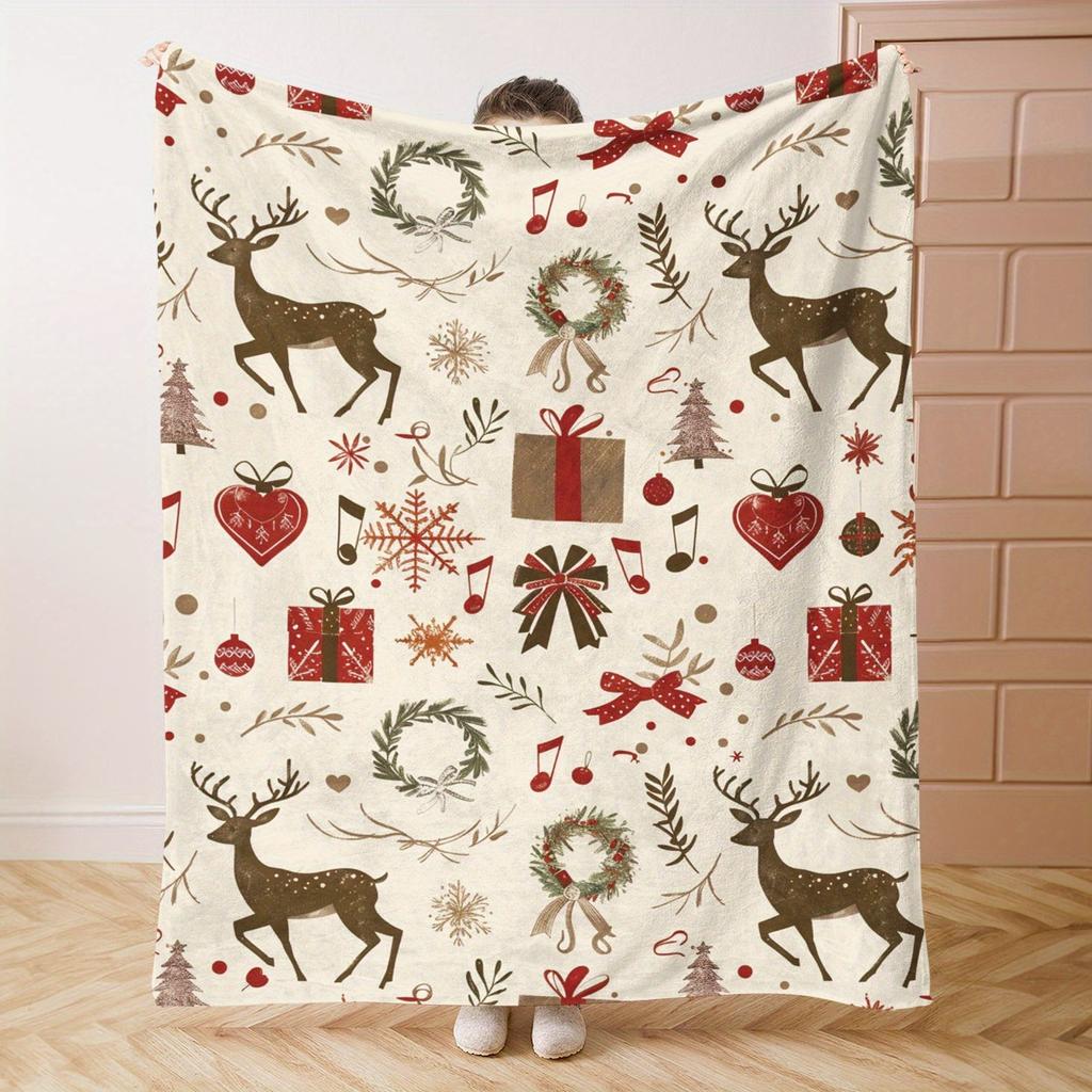 Vintage Watercolor Christmas Tree Throw Blanket, Cozy Festive Flannel Blanket for Couch Bed Decor
