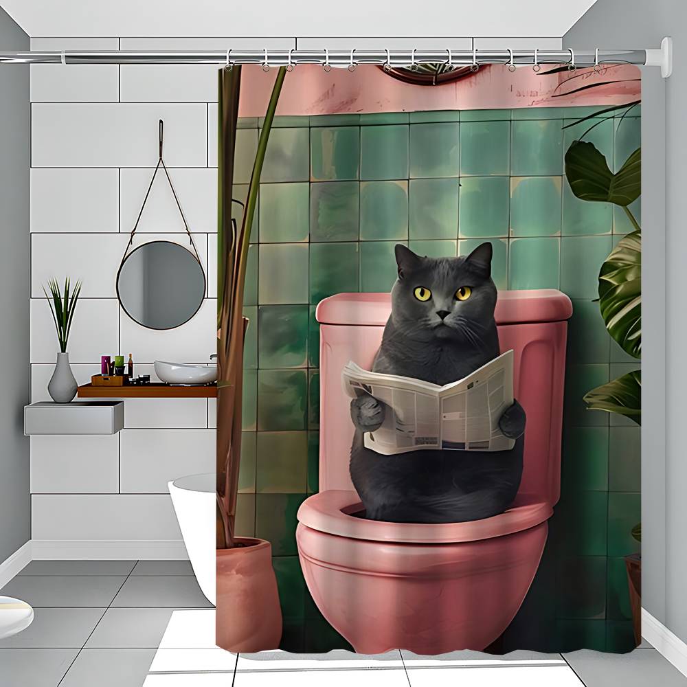 Bathroom Cat Reading On Toilet Waterproof Fabric Shower Curtain Bathroom Decoration Curtain Home Hawaiian Style Shower Curtain