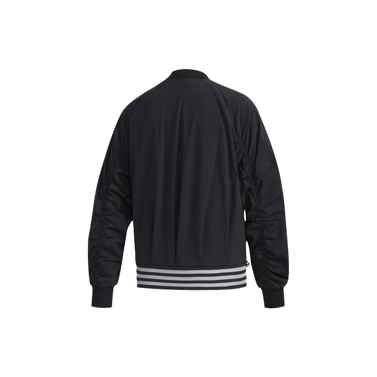 adidas Bomber Logo Wrinkled Solid Loose Sports Casual Jacket Women Black FU6230