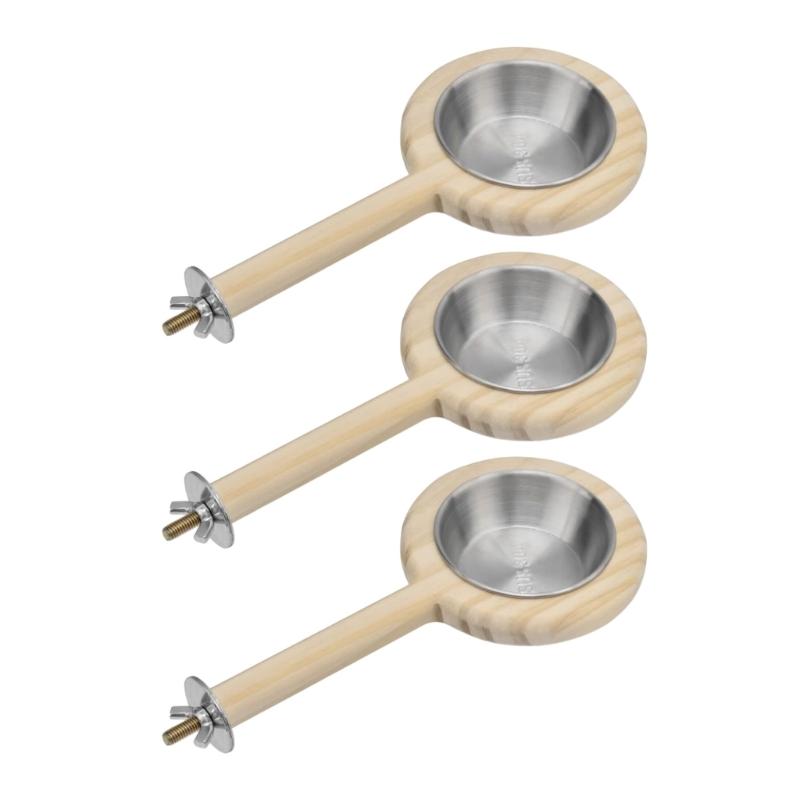 Wood Base Stainless Steel Parrots Feeding Bowl Food Water Dish Perch Stand For Cockatiels Lovebirds Small Bird Feeder