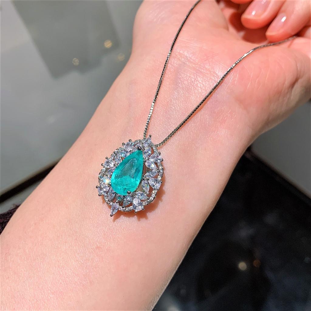 Jewelry Supply Jewelry Set Simulation Paraiba Neon Green Pendant 8 * 14 Ring 8 * 14