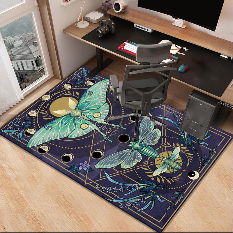 Gothic Moth And Skulls Office Rug Chair Mat, Entryway Carpet, Suitable for Front Door, Bedroom, Living Room, Desk, Holiday Gift