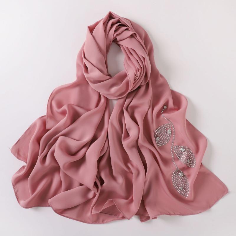 Long Silk Like Scarf Rhinestone Decor Ethnic Headscarf Non Wrinkling