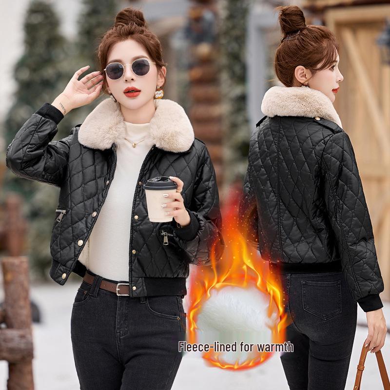 

Зимнее женское пальто из искусственной кожи в корейском стиле с флисовой подкладкой и меховым воротником - Стиль WA8211 L 55-60 kg