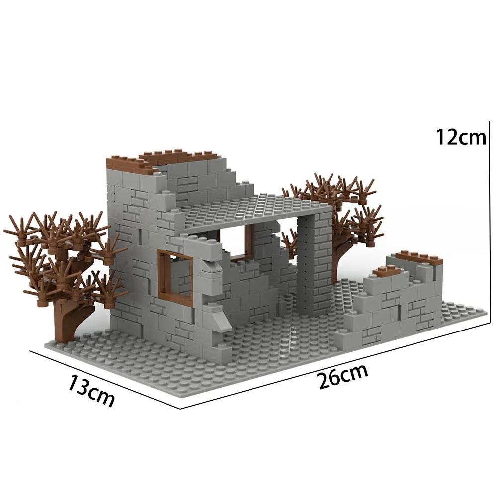 Militær WW2 MOC Ruiner Bunker Byggeklosser Hærvåpen Festningsklosser Furu Treetilbehør Leke Gave