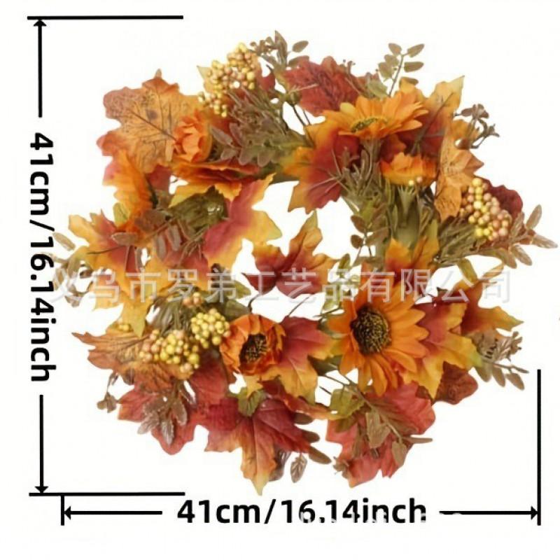 Harvest Wreath With Pumpkins Berries Vine Circle Halloween Thanksgiving Door Decor