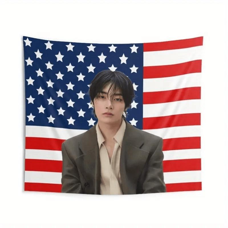 1pc SKZ USA Flag Vibrant Tapestry Kpop Group Fan Gift Dorm Bedroom Wall Decor