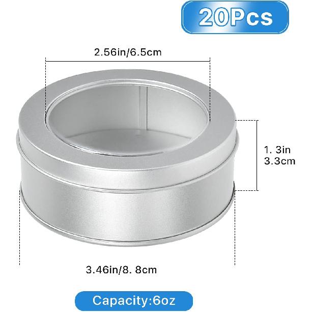 Metal Tin Cans, 20 Pack 6 Ounce Round Empty Containers, Metal Tins with Clear Lids for Kitchen Office Aromatherapy, Candles, Candy Storage