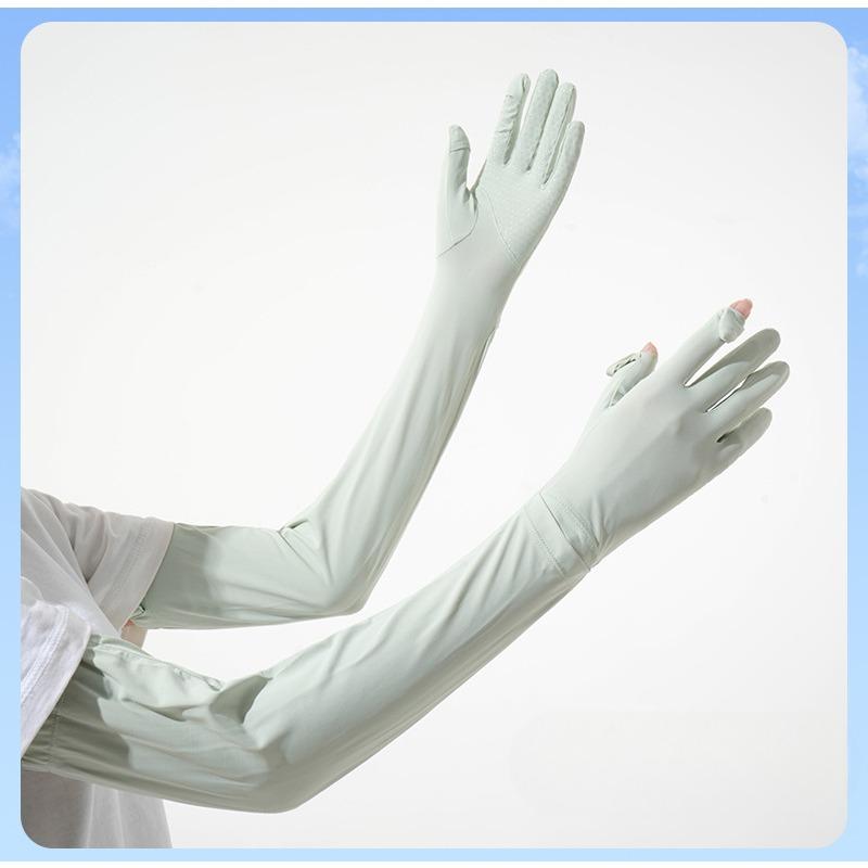 Sommer Sonnenschutz Handschuhe für Damen Lange Fahr-Armschützer Ärmel für UV-Eis Seide Sport Reiten Anti-Rutsch Eis-Ärmel One size white