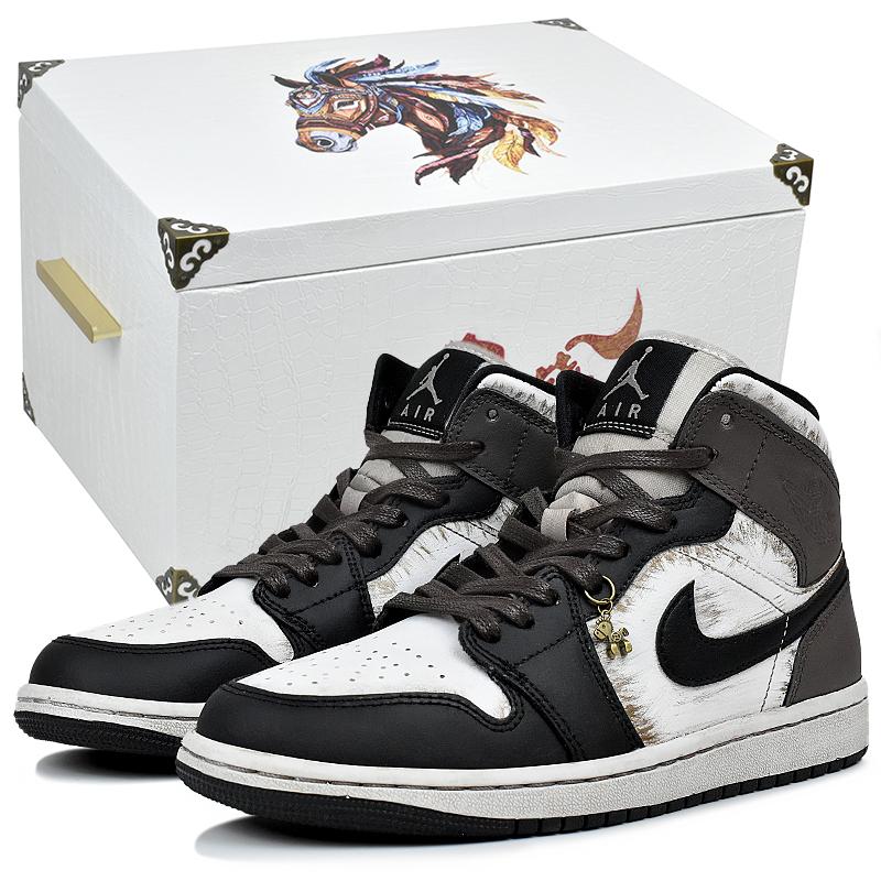 Jordan Air Jordan 1 Abrasion Resistant Mid Top Vintage Basketball Shoes Women's Black White Brown DV0991-101(Team96-S-BOX)