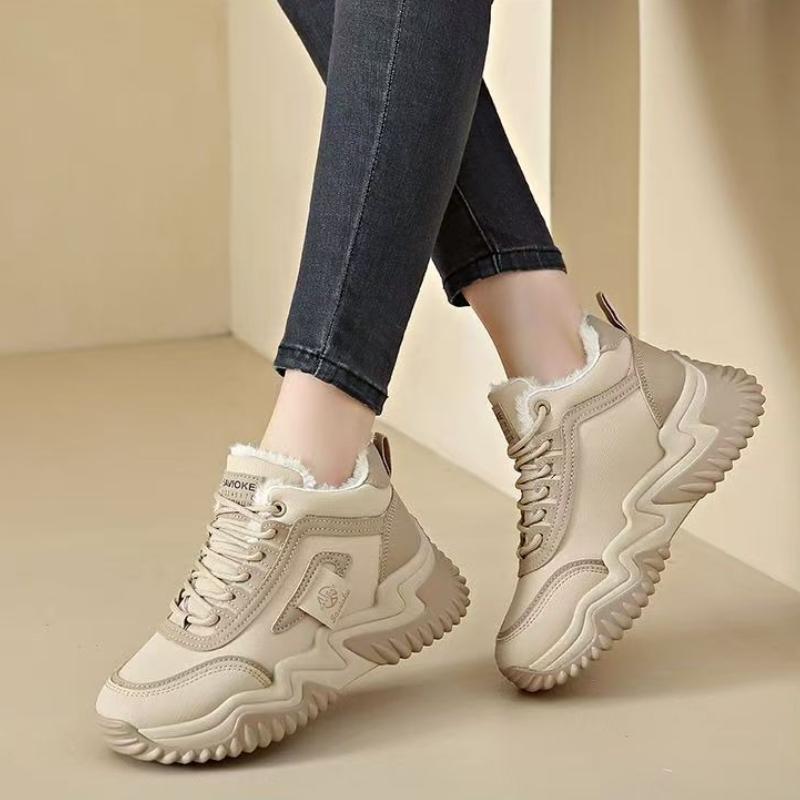 Women's Cotton Boots Daily 2026 Winter New Plush Warm Cotton Shoes Platform Lace Up Height Casual Sports Women Vulcanized Shoes