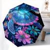 Sea Turtle, Floral Fantasy Automatic Folding Umbrella  8 Ribs, Durable Iron Frame, Bright Color Pattern Compact Travel Umbrella, Suitable Fo