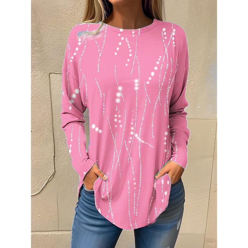 2025 Women's T shirt Tee Floral Print Long Sleeve Basic Sweatshirt Fashion Round Neck Regular Fit Floral Painting