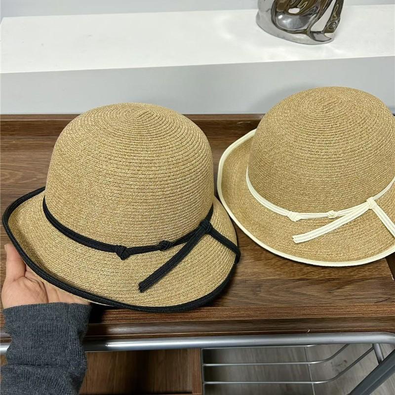 Hepburn Wind Bow Straw Hat Basin Hat Collapsible Bucket Hat Front Big Rear Small Sun Hat Beach Hat