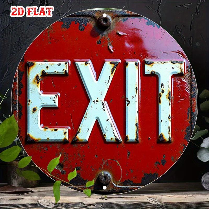 D Flat pc Weathered Look Round Aluminum Sign Red Circle Metal Tin Sign Safety Guide Rustic Metal Wall Art Exit Symbol Meta