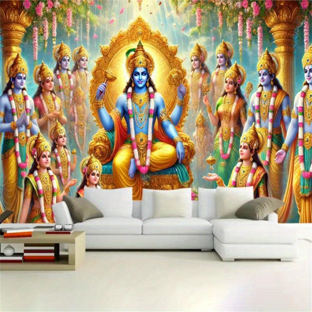 Hindu Vishnu God Tapestry Wall Hanging Indian Decor Home Temple Meditation Room Altar Festival Spiritual Yoga Background Cloth 100X70CM