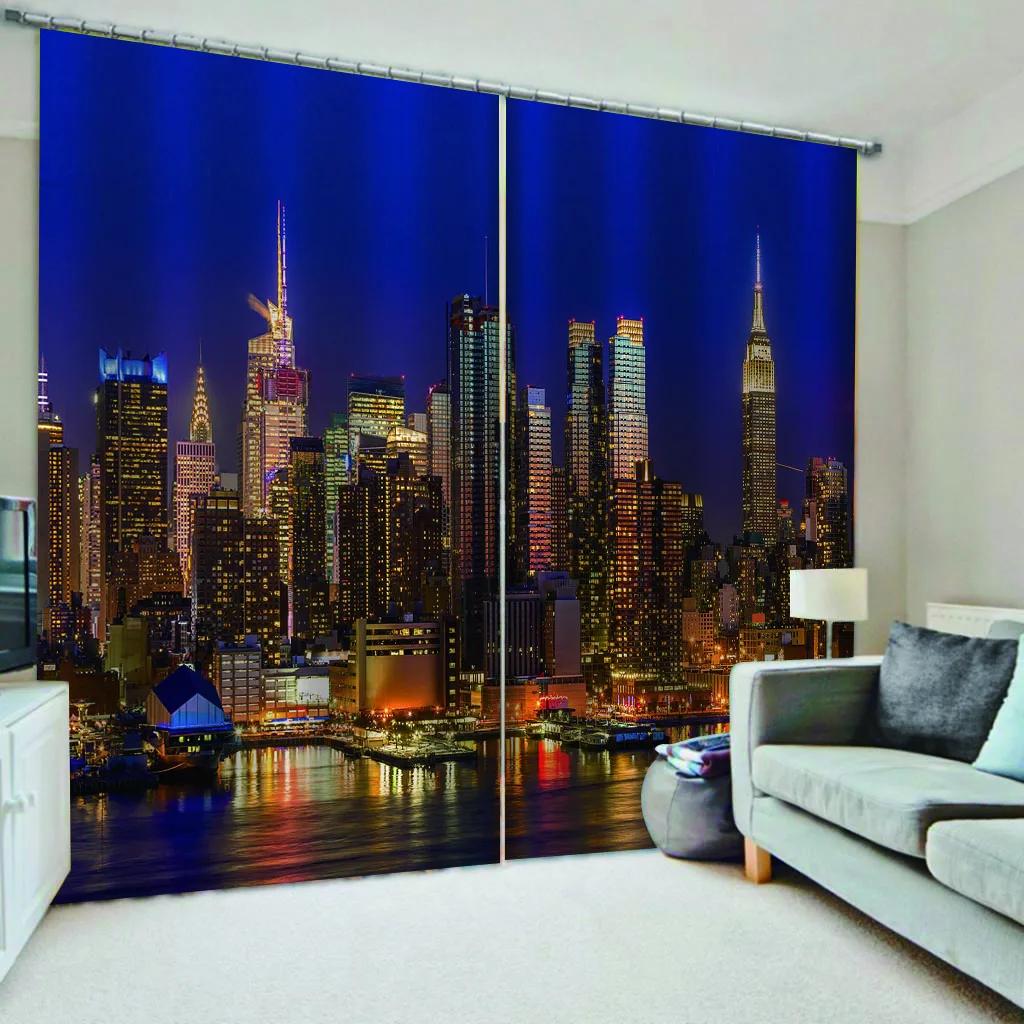 City Night Scene Modern Urban Architecture Window Curtains Blinds For Living Room Bedroom Bathroom Kicthen Door Home Decor2Pcs