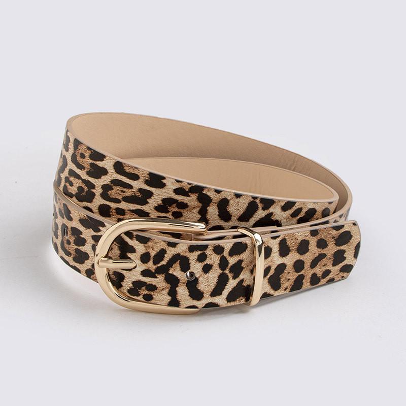 

Womens Leopard Print Flat Belt With Electroplated Finish For Trendy Office Wear Beige
