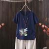 2025 Summer European Style Dragonfly Print V-neck Women's Casual T-shirt