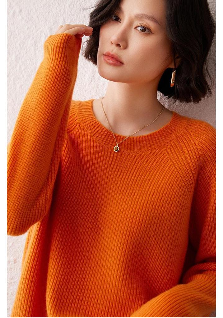 Women's Slimming Round Neck Long Sleeve Cashmere Knit Sweater