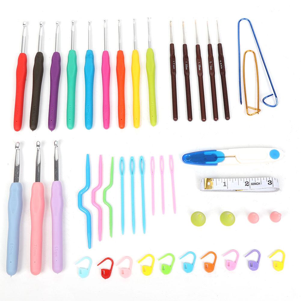 

Набор крючков для вязания TPR с мягкой ручкой, алюминиевые вязальные спицы, инструмент для ткачества «сделай сам» с футляром