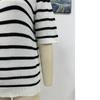 Frühling/Sommer Neue Damen-Pullover mit Knöpfen und Streifen, modisch, Rundhalsausschnitt, kurzärmelige Damen-Strickwaren